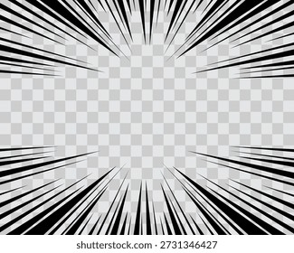 RADIAL MOTION LINES COMIC STRIP. A retro frame with abstract lines for creating your own comics. Easily editable elements for creating dynamic motion.