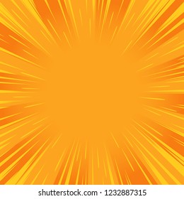Radial orange speed lines for comic books. Explosion background.Vector illustration.