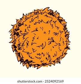 Radial outline spark ball shape white outline study cosmic concept. Black line ink hand drawn hot bright radiate blaze flower fur blast bang flash spark logo emblem retro art doodle style text space