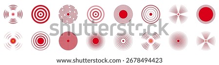 Radial Pain Circle Icon. Red Pain Concentration Indicators. Body Pain, Injury Icon Symbols and Medical Pointing Spots. Isolated Vector Illustration.