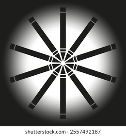 Radial pattern design. Vector black and white. Spoke arrangement graphic. Abstract symmetry icon.