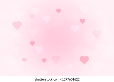 Radial pink peach gradation background, heart love shape bokeh