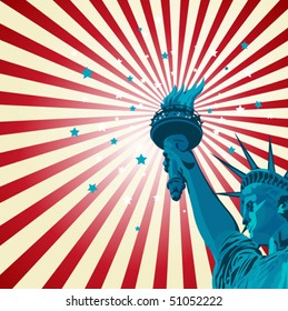 An radial poster with the statue of liberty