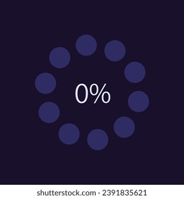 Radiale Fortschritt Infografik Design Vorlage für dunkles Thema. Null Prozent. Bearbeitbare Kreisfochart mit leerer Leistung. Visuelle Datendarstellung