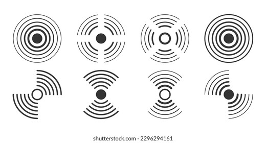 Radial, radar icon set. Circle connection, sonar sound waves icon set