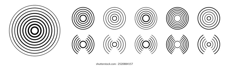 Radial, radar icon set. Circle connection, sonar sound waves icon set