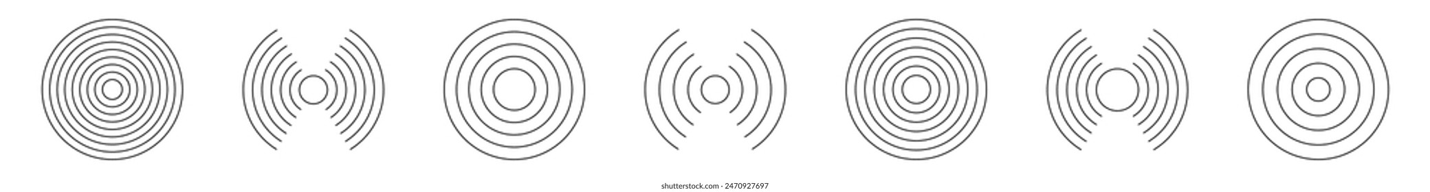 Radial, conjunto de iconos de ondas de radar. Conexión de círculo, conjunto de iconos de ondas de sonido de sonar	