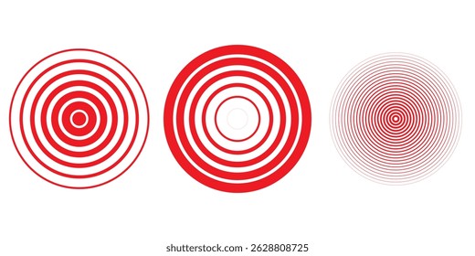 Radial radar wave set. Circular radio signal. Concentric sonar sound waves. Radar sound. WIFI connection. Isolated. Earthquake pulsation.