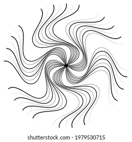 Radial, radiating abstract motiff, icon, mandala element. Distorted, deformed wavy, zigzag circular lines illustration