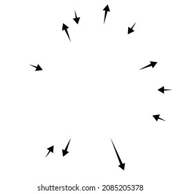 Radial, radiating arrows, pointers in opposite direction for mix, diverge concepts