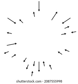 Radial, radiating arrows, pointers in opposite direction for mix, diverge concepts