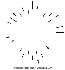 Radial, radiating arrows, pointers in opposite direction for mix, diverge concepts