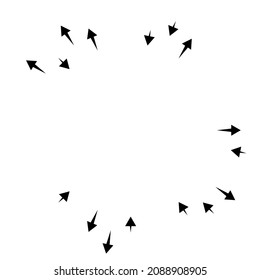 Radial, radiating arrows, pointers in opposite direction for mix, diverge concepts