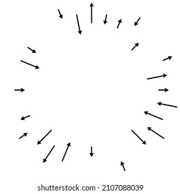 Radial, radiating arrows, pointers in opposite direction for mix, diverge concepts