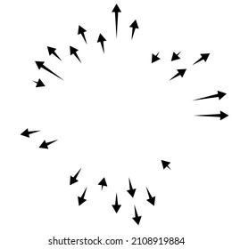 Radial, radiating arrows, pointers in opposite direction for mix, diverge concepts