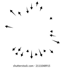 Radial, radiating arrows, pointers in opposite direction for mix, diverge concepts