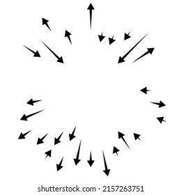 Radial, radiating arrows, pointers in opposite direction for mix, diverge concepts