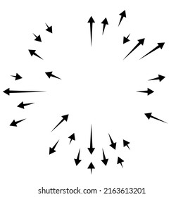 Radial, radiating arrows, pointers in opposite direction for mix, diverge concepts