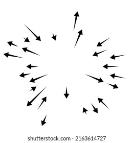 Radial, radiating arrows, pointers in opposite direction for mix, diverge concepts