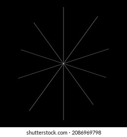 Radial radiating beam ray lines. Starburst, sunburst lineal element, icon. Glint, gleam, aurora effect