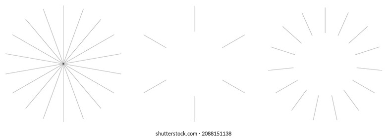 Radial radiating beam ray lines. Starburst, sunburst lineal element, icon. Glint, gleam, aurora effect
