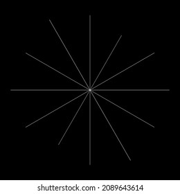 Radial radiating beam ray lines. Starburst, sunburst lineal element, icon. Glint, gleam, aurora effect