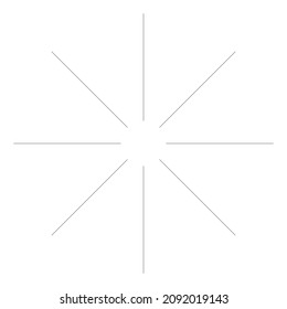 Radial radiating beam ray lines. Starburst, sunburst lineal element, icon. Glint, gleam, aurora effect