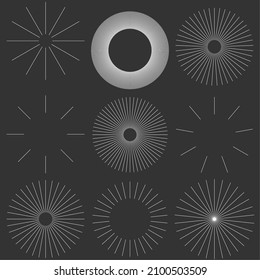 Radial radiating beam ray lines. Starburst, sunburst lineal element, icon. Glint, gleam, aurora effect