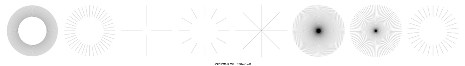 Radial radiating beam ray lines. Starburst, sunburst lineal element, icon. Glint, gleam, aurora effect