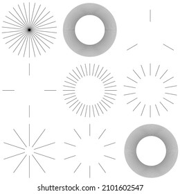 Radial radiating beam ray lines. Starburst, sunburst lineal element, icon. Glint, gleam, aurora effect