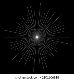 Líneas radiantes de rayos radiantes. Starburst, elemento lineal de la explosión del sol, icono. Glint, brillo, efecto aurora