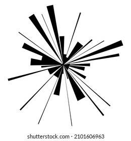 Radial radiating beam ray lines. Starburst, sunburst lineal element, icon. Glint, gleam, aurora effect