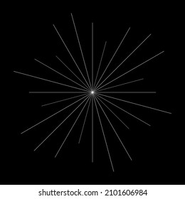 Radial radiating beam ray lines. Starburst, sunburst lineal element, icon. Glint, gleam, aurora effect