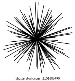 Líneas radiantes de rayos radiantes. Starburst, elemento lineal de la explosión del sol, icono. Glint, brillo, efecto aurora