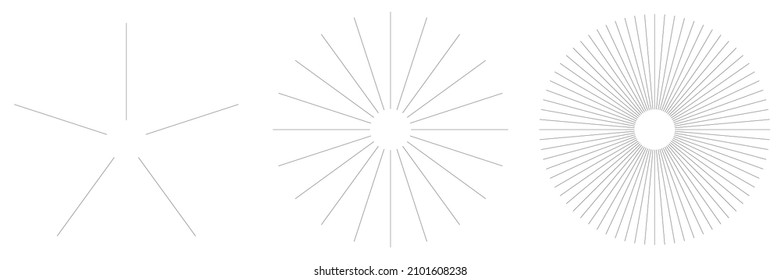 Radial radiating beam ray lines. Starburst, sunburst lineal element, icon. Glint, gleam, aurora effect