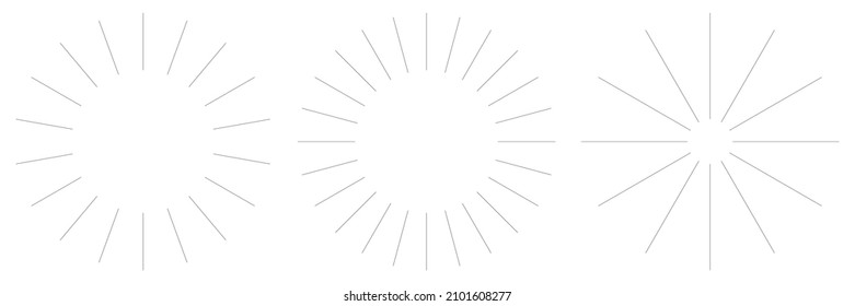 Radial radiating beam ray lines. Starburst, sunburst lineal element, icon. Glint, gleam, aurora effect