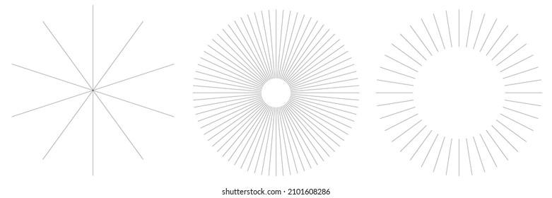 Líneas radiantes de rayos radiantes. Starburst, elemento lineal de la explosión del sol, icono. Glint, brillo, efecto aurora