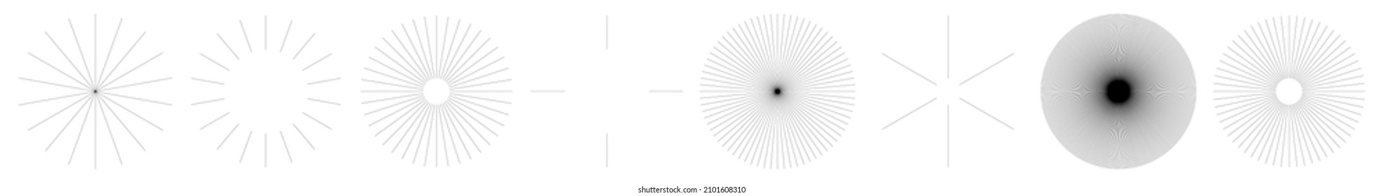 Líneas radiantes de rayos radiantes. Starburst, elemento lineal de la explosión del sol, icono. Glint, brillo, efecto aurora