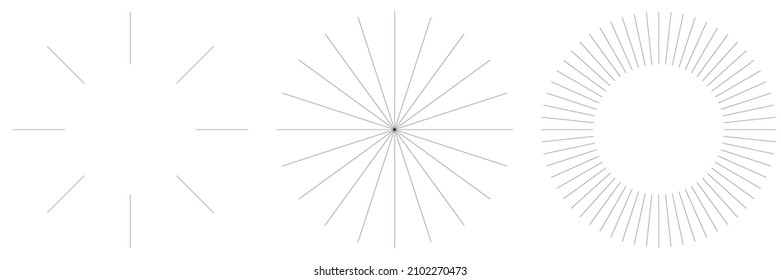 Radial radiating beam ray lines. Starburst, sunburst lineal element, icon. Glint, gleam, aurora effect