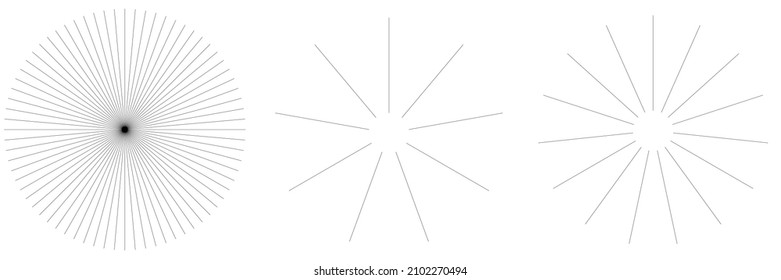 Radial radiating beam ray lines. Starburst, sunburst lineal element, icon. Glint, gleam, aurora effect