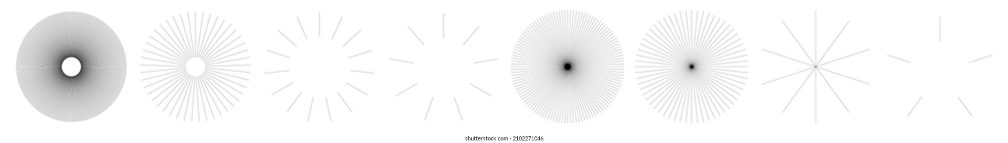 Radial radiating beam ray lines. Starburst, sunburst lineal element, icon. Glint, gleam, aurora effect