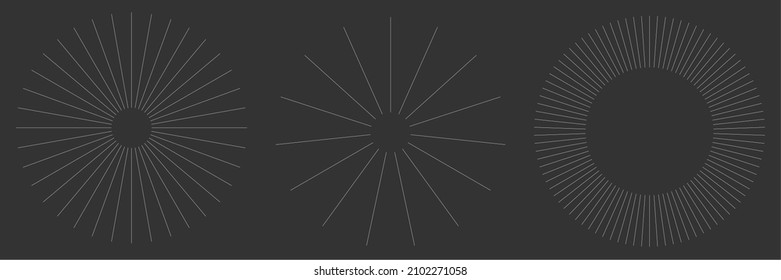 Líneas radiantes de rayos radiantes. Starburst, elemento lineal de la explosión del sol, icono. Glint, brillo, efecto aurora
