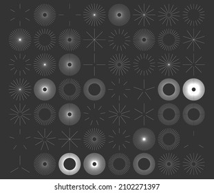 Líneas radiantes de rayos radiantes. Starburst, elemento lineal de la explosión del sol, icono. Glint, brillo, efecto aurora