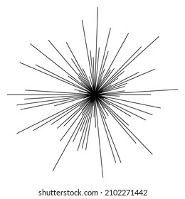 Radial radiating beam ray lines. Starburst, sunburst lineal element, icon. Glint, gleam, aurora effect