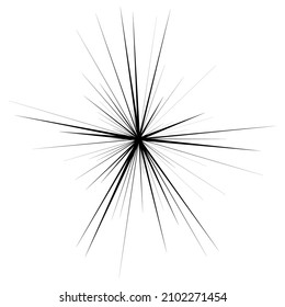 Radial radiating beam ray lines. Starburst, sunburst lineal element, icon. Glint, gleam, aurora effect