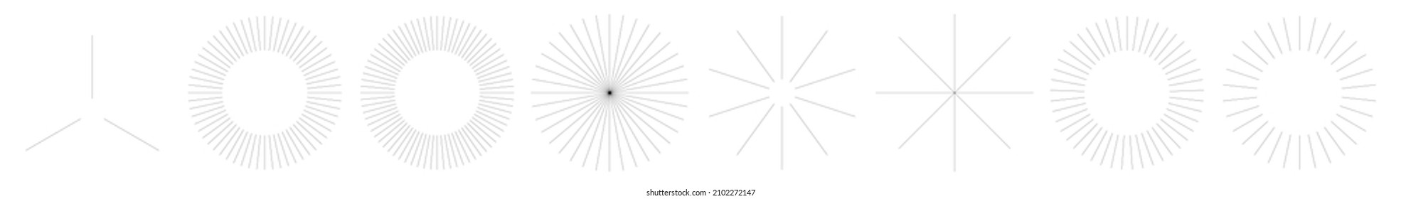 Radial radiating beam ray lines. Starburst, sunburst lineal element, icon. Glint, gleam, aurora effect