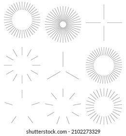 Radial radiating beam ray lines. Starburst, sunburst lineal element, icon. Glint, gleam, aurora effect