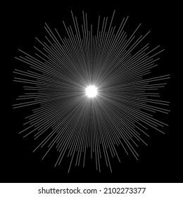 Radial radiating beam ray lines. Starburst, sunburst lineal element, icon. Glint, gleam, aurora effect