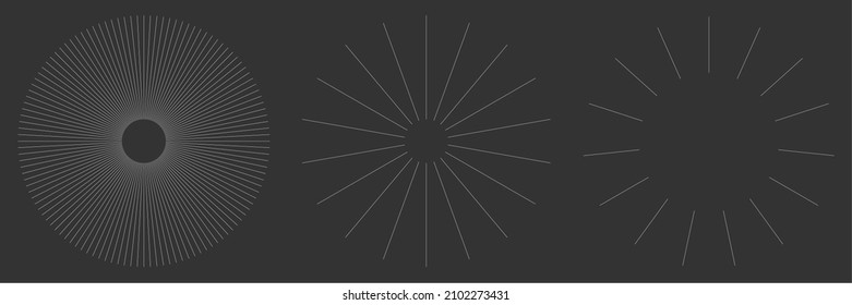 Radial radiating beam ray lines. Starburst, sunburst lineal element, icon. Glint, gleam, aurora effect