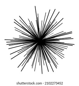 Radial radiating beam ray lines. Starburst, sunburst lineal element, icon. Glint, gleam, aurora effect